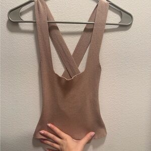 Cider Ribbed V-Neck Knit Tank - Taupe